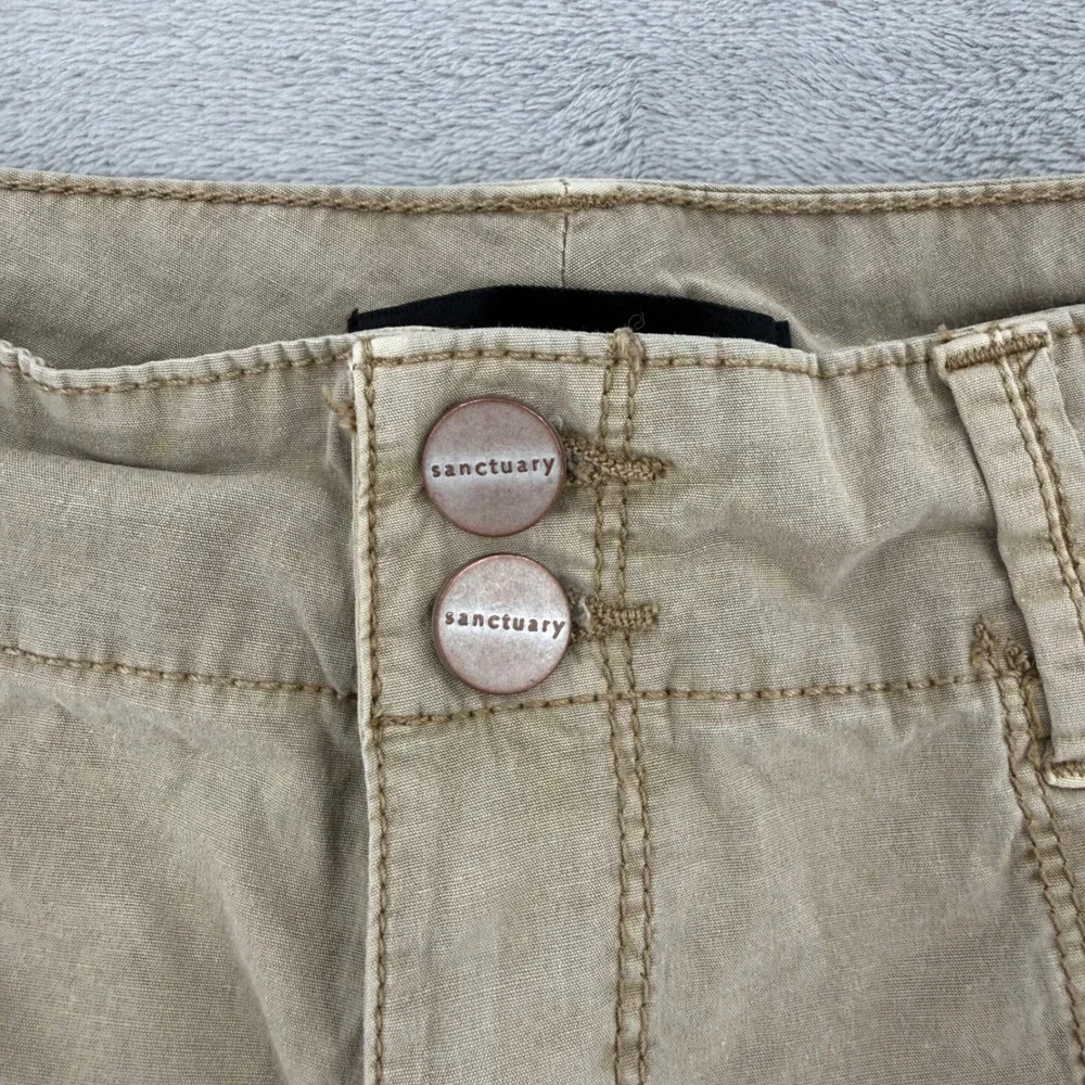 Sanctuary Womens Khaki Utility Cargo Shorts Tan Cuffed Double Button Size 25